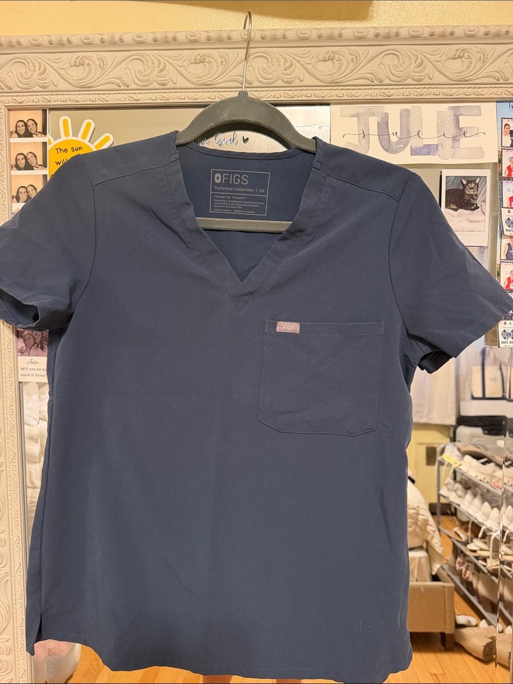 Figs women’s  Navy V-Neck Scrub Top with Chest Pocket